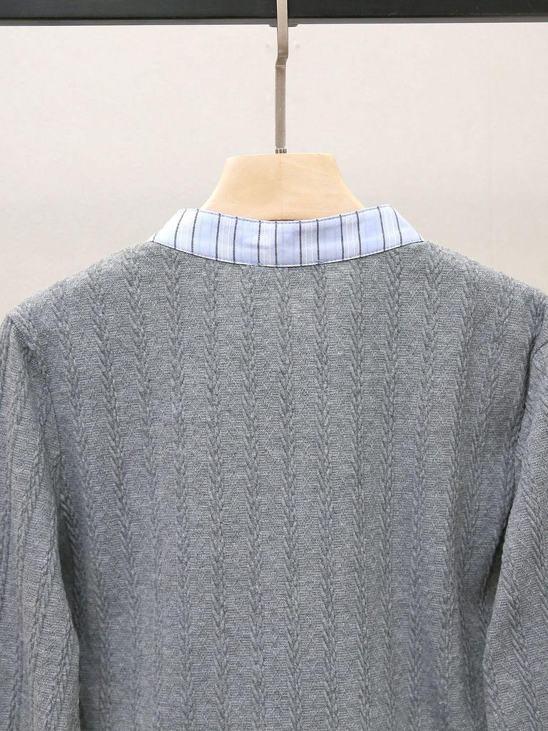 High-End Women's Autumn Sweet Preppy Style Stitching Two-Piece Effect Short Cardigan Sweater