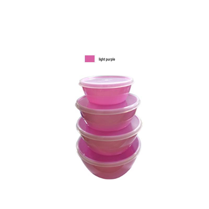 Four-Piece Fresh-Keeping Bowl Set with Lids - Round Storage for Fruits & Vegetables, Ideal for Picnics