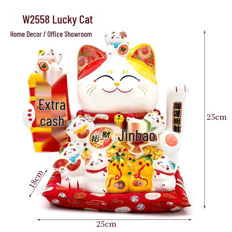 Feng Shui Lucky Cat Ornament for Wealth & Prosperity - Chinese Style Business Decor Gift