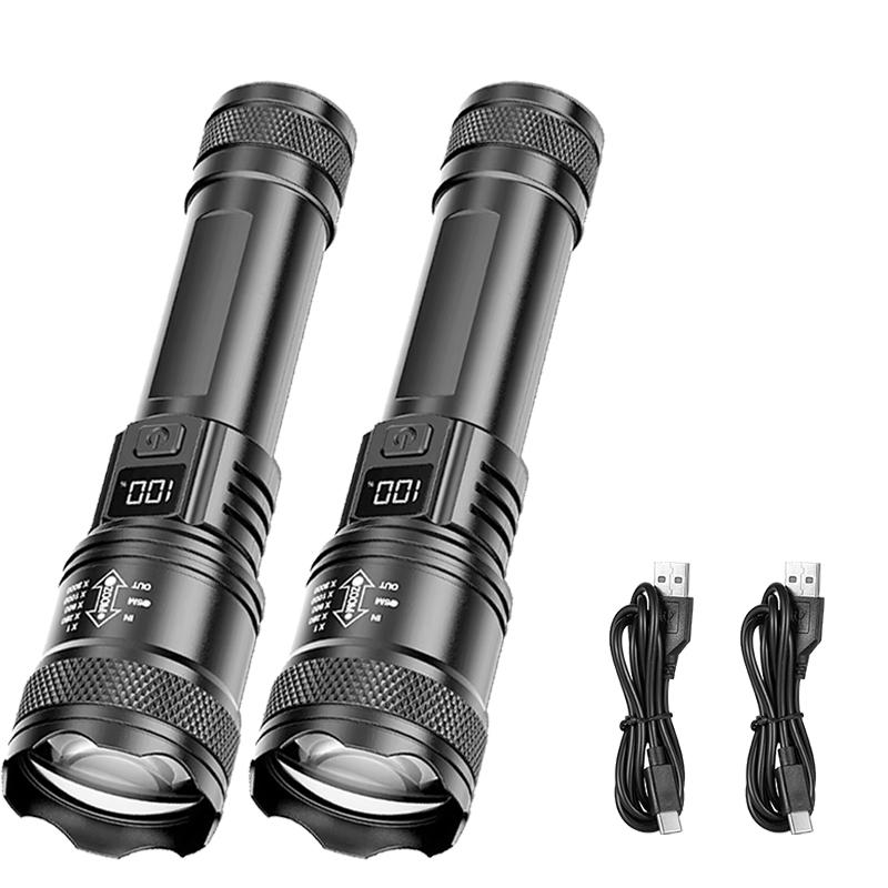 High Strong Power Led Flashlights 2000LM Tactical Torch with Display Light USB Charging Camping Fishing Emergency Zoom Lantern