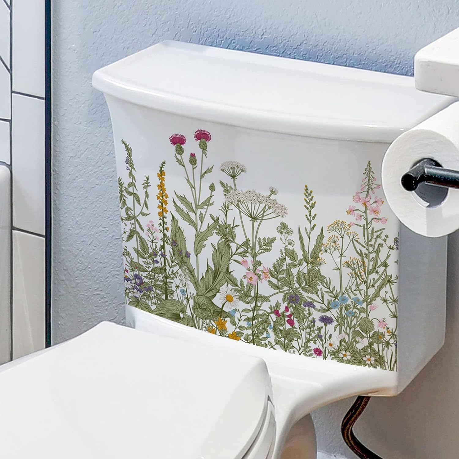Plant Leaves Flowers Toilet Seat Lid Stickers Green Leaf Floral Toilet Lid Decals DIY Removable Waterproof Toilet Sticker Self-Adhesive Bathroom Wall