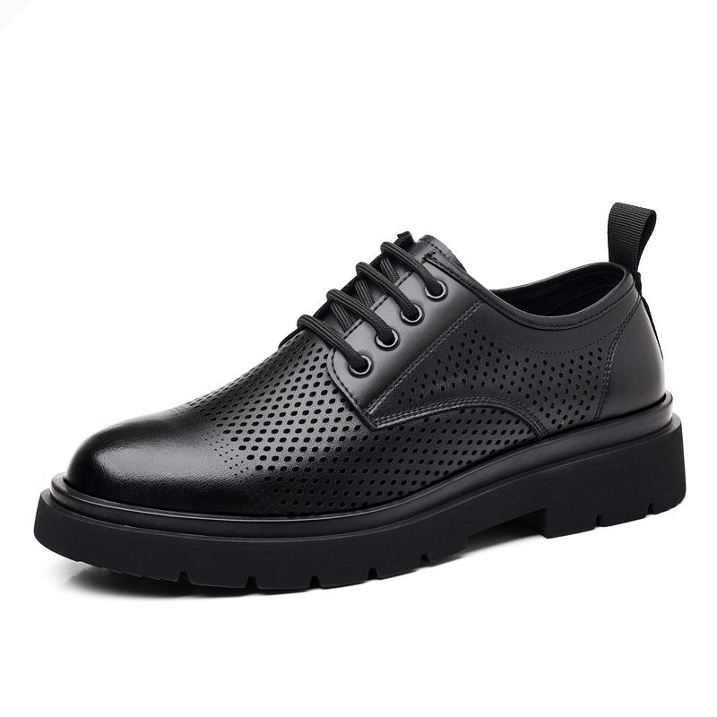Breathable men's leather shoes Trendy and Thick Bottom Styles Fashion Party Retro Comfort Shoes Black Plus Size-46 Luxury