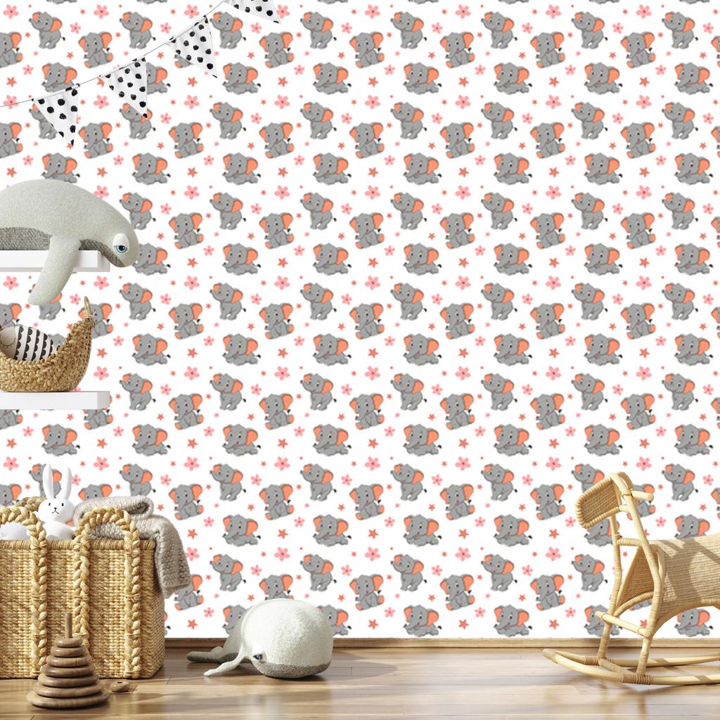 Elephants Wallpaper White and Gray for Living Room and Bedroom 50x1000
