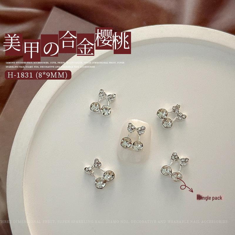 Net Celebrity 3D Cherry Nail Art Decorations: Alloy Rhinestones for 2025 New Year Style