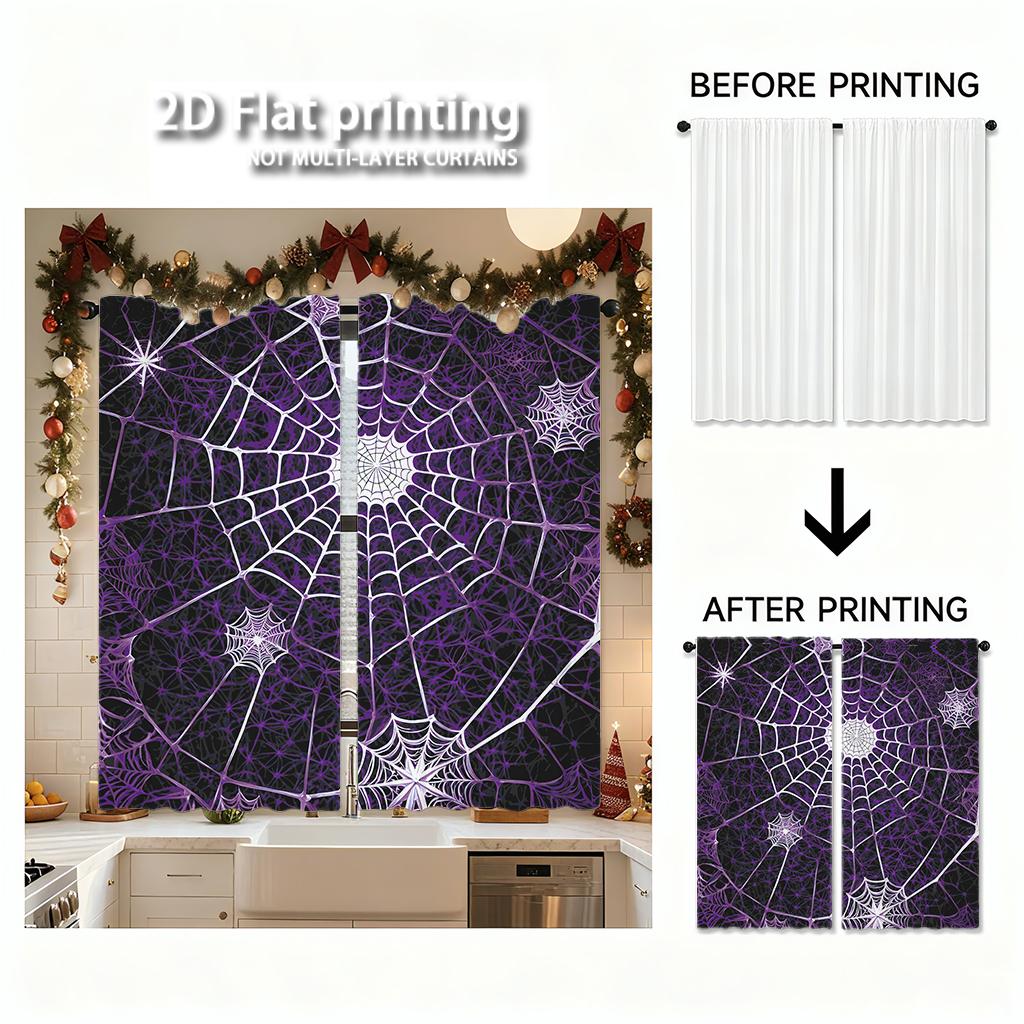 Piece Set High Definition Digital Printed Curtainspurple Spiderweb Style Curtainhome Decoration Curtains Made Of Polyester