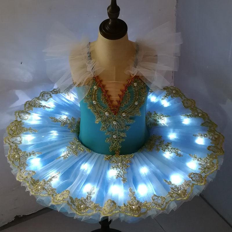 Tutu Ballet Led Light Swan Lake Ballerina Pancake Girl Ballet Dress Kids Dance Costumes
