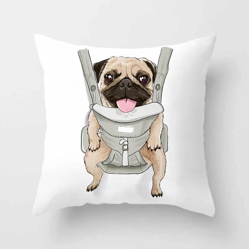 Cute Pug Bulldog Sofa Decorative Cushion Covers Pillowcase For Living Room Personalized Polyester Pillow Case 45*45 Home Decor