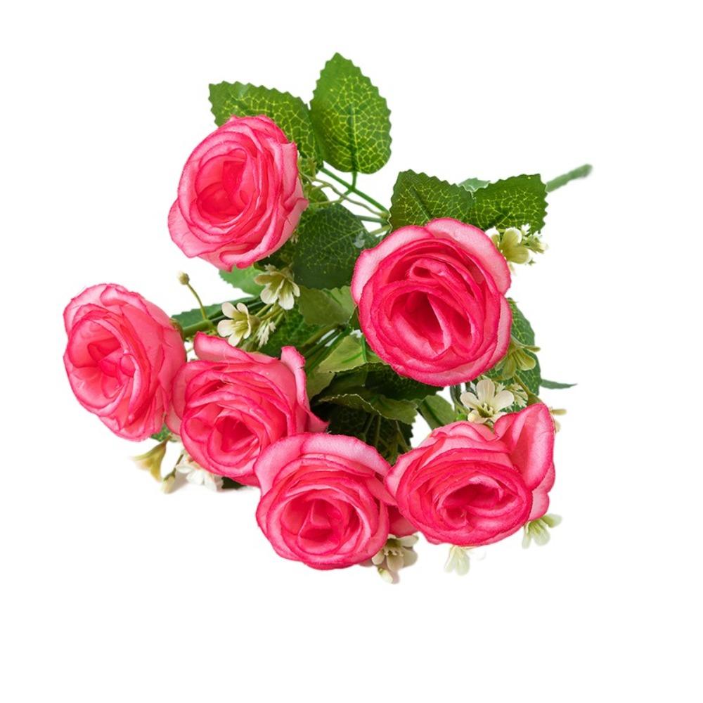 

3pcs 6 Heads Rose Flowers Bouquet Exquisite Artificial Plants DIY Fake Flowers Party темно-розовый