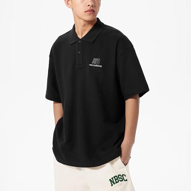 New Balance Casual Polo T-Shirt Asia Sizing 'Black White' Men's 5FD26161-BK