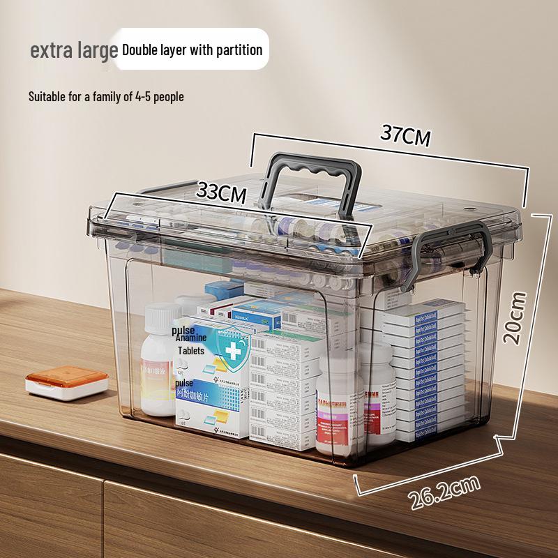 Portable Household Medicine Box with Multilayer Partition and Large Transparent Capacity