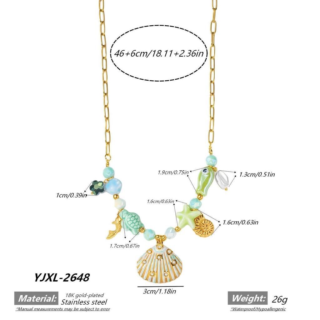 Ocean Style Women's Necklace with Shell, Starfish, Sea Turtle Pendants In Stainless Steel