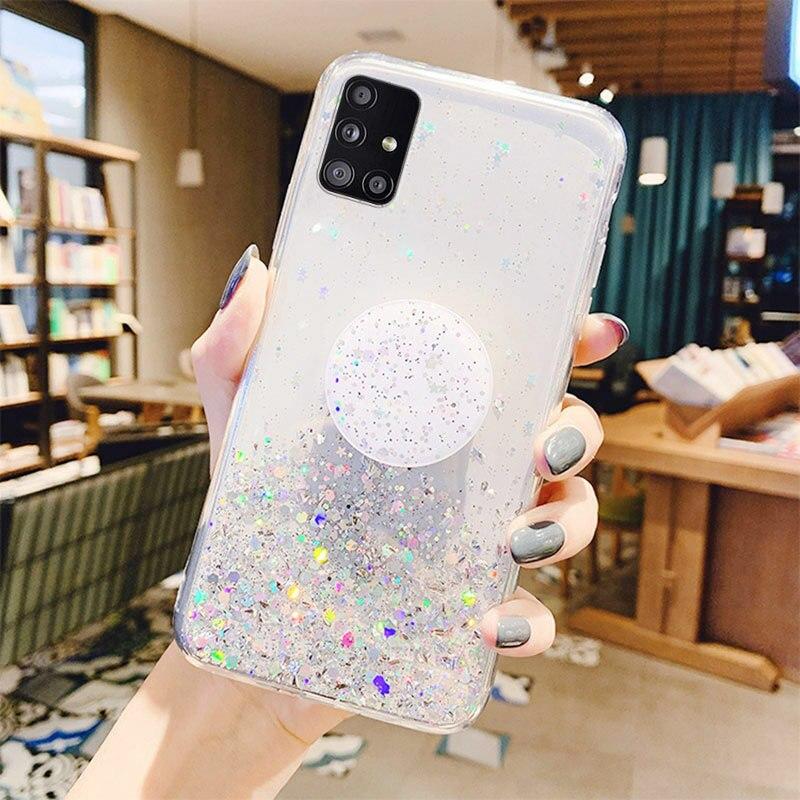 For Samsung A51 A71 A50 A70 Case Cute Bling Glitter Holder Cover for Samsung Galaxy A41 A40 A31 A21S A20e A12 A7 2018 Soft Cases