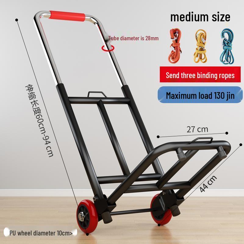 Carrito de Compras Plegable Portátil para Uso Doméstico - Carrito de Equipaje de Acero al Carbono Tirado a Mano para Comestibles