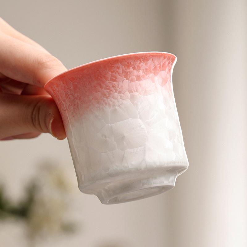 Elegant Crystalline Glaze Ceramic Teacup Set with Coaster - High-Grade Gongfu Tea Brewing & Tasting Cup