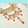 Gothic Necklace Geometric Red Gemstone Pendant With Multilayer Design For Women