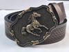 Men's Fashionable Denim Belt with Embossed Horse & Floral Design – Retro Casual Leather Accessory
