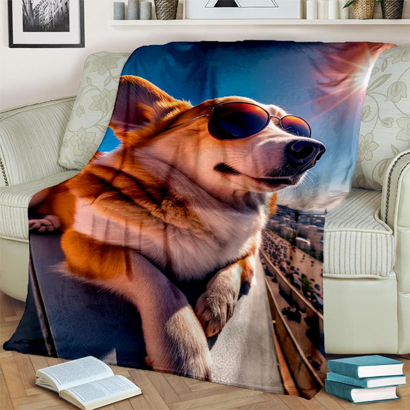 3D Cute Dog Cartoon Flannel Blanket Soft Warm Throw Blanket for Bedroom Living Room Bed Travel Camping Picnic Gift