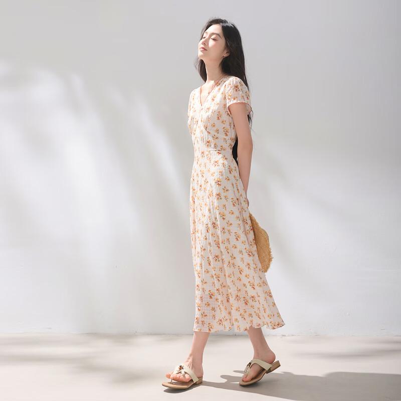Sancai 2026 Summer Floral V-Neck A-Line Long Dress