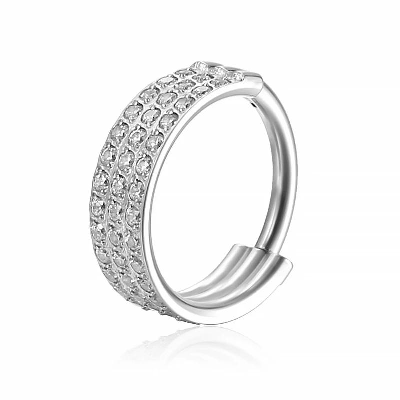 Stainless Stee Piercing Hinged Segment Hoops CZ Stone Nose Rings Ear Cartilage Tragus Helix Earrings Piercing Body Jewelry