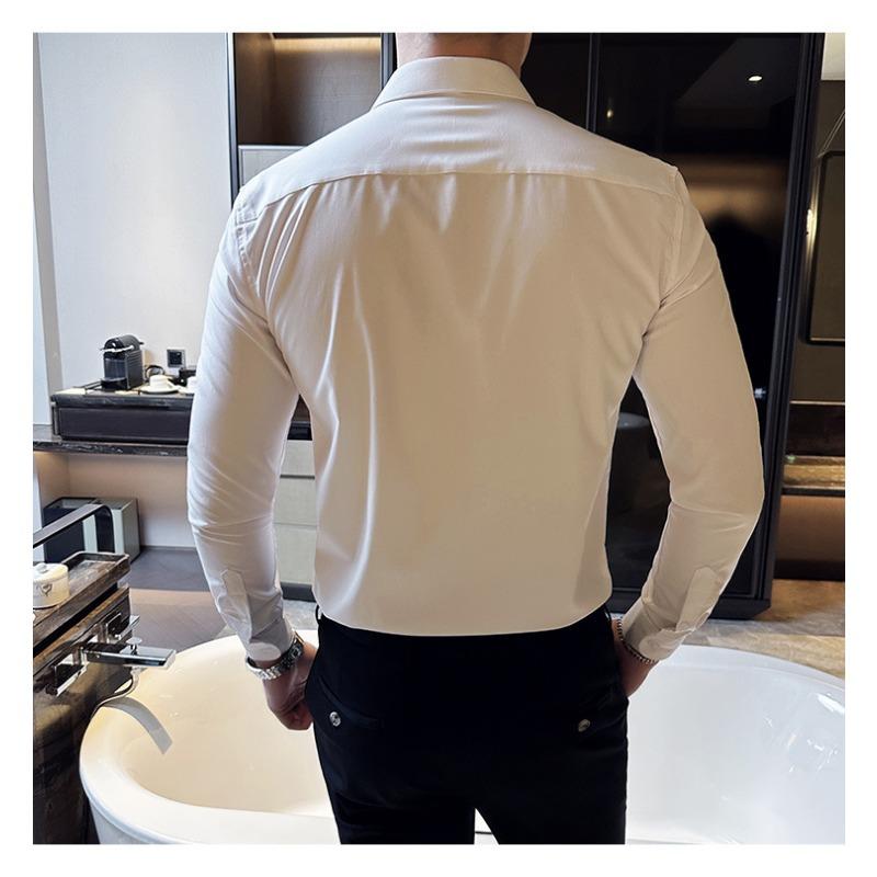 Heren Franse Textuur Slim Fit Lange Mouwen Formeel Smoking Dress Shirt