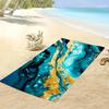 Abstract Fluid Marble Beach Towel - Deep Teal Blue Gold, Quick-Dry Microfiber, Luxury Towel for Pool Swimming Camping