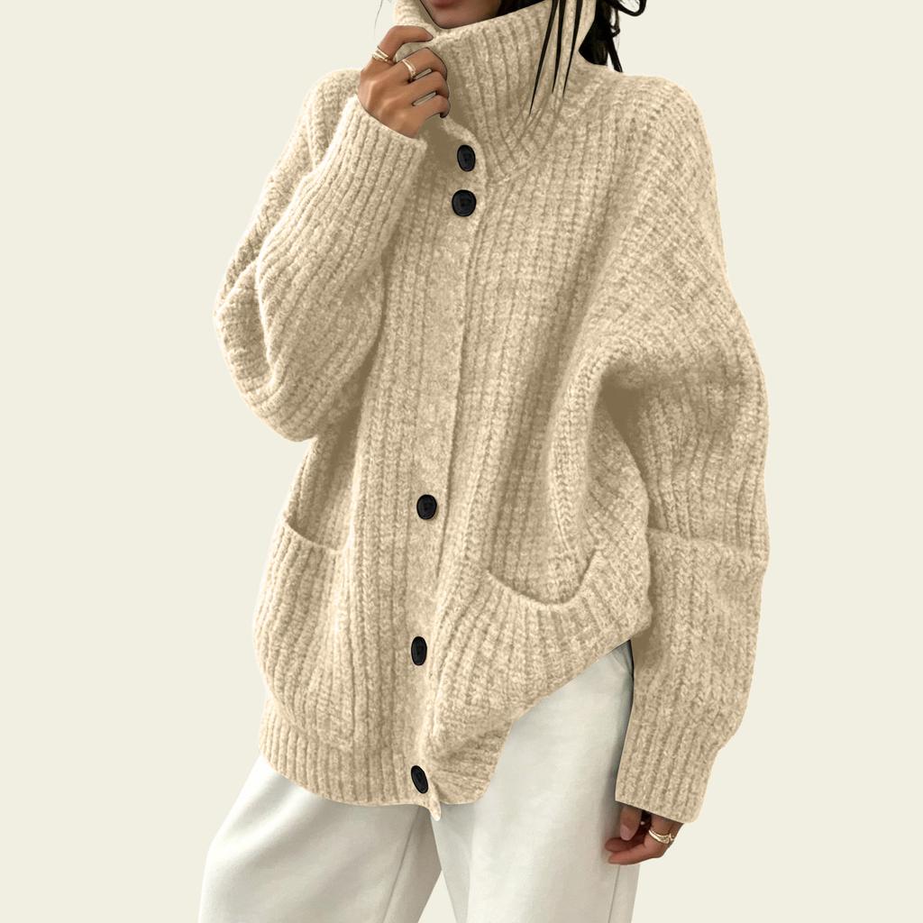 Women's Color Loose Fit Knit Cardigan with Pockets for Daily Wear