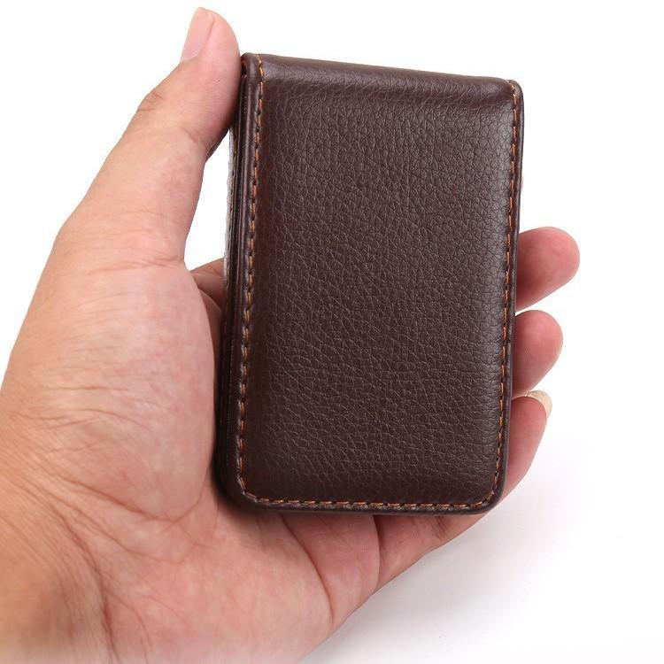 Vertical Leather Magnetic Business Card Holder Wallet