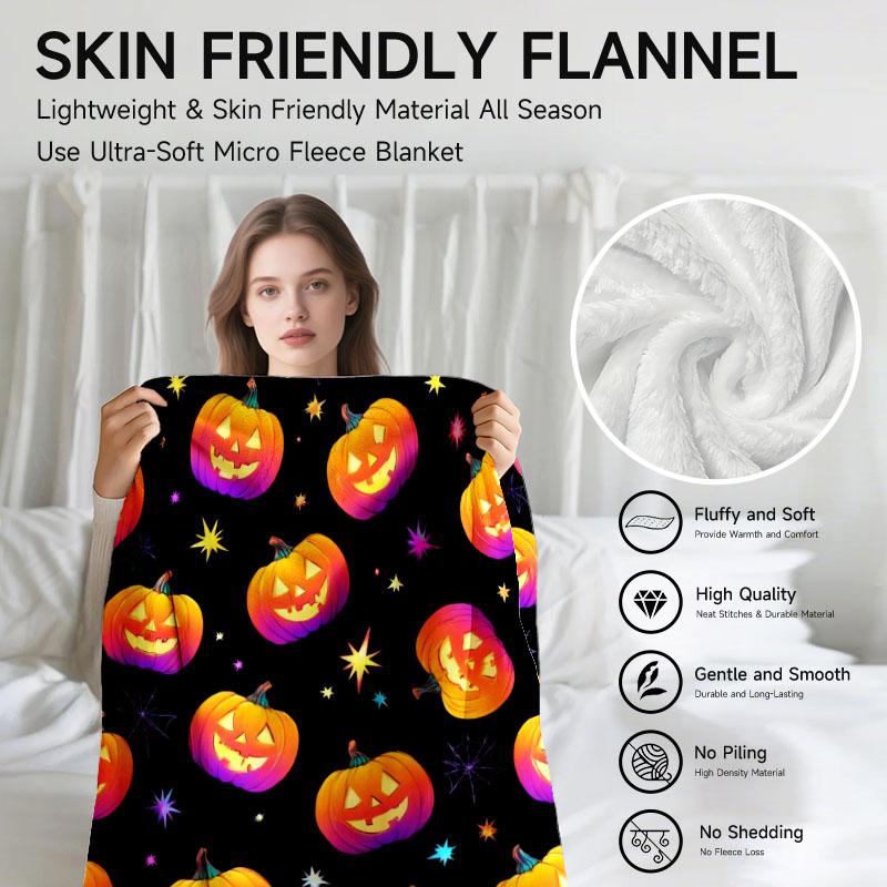 1 Stück Halloween-Kürbis-Thema, schwarz-orange Flanelldecke, weich, geeignet für Sofa, Bett, Büro, Ganzjahresgebrauch.