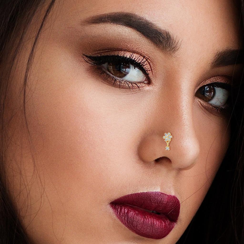 10Pcs Stainless Steel Screw Shaped Nose Studs Rings Square Round CZ Nose Ring Labret Nose Piercing Jewelry Silver Tone