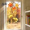 Thanksgiving Glass Decals Fall Static Window Clings, Autumn Pumpkin Maple Leaf Floral Reusable Stickers Decals, Removable Harvest Season for Home Shop