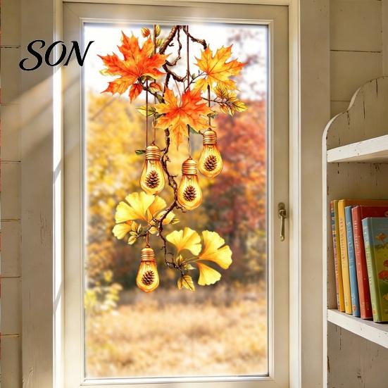 Thanksgiving Glass Decals Fall Static Window Clings, Autumn Pumpkin Maple Leaf Floral Reusable Stickers Decals, Removable Harvest Season for Home Shop