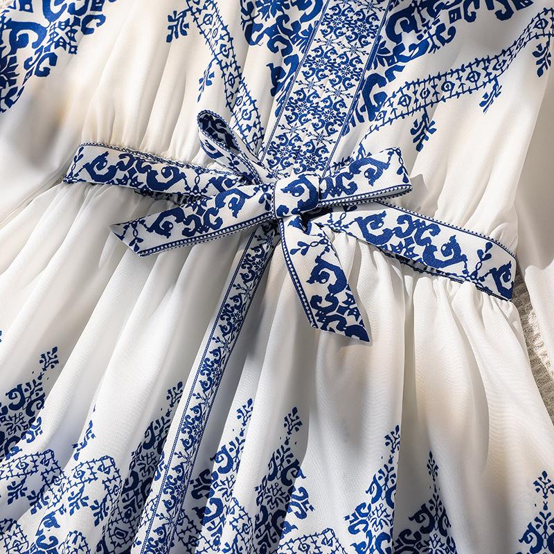 Girls' Fashion Dress - Autumn Children's V-neck Long-sleeved Bohemian Print Dress