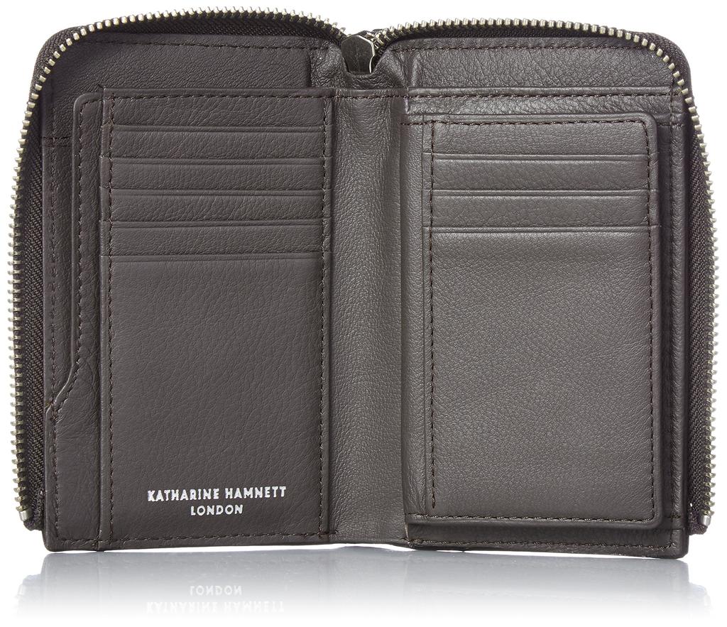 Katharine Hamnett London BOND Wallet, Made in Japan with Metallic Camouflage Leather, Large Zipper, Medium Size, Gunmetallic