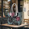 Gothic Heart Rose Tote Bag Vintage Floral Shoulder Handbag for Daily Use