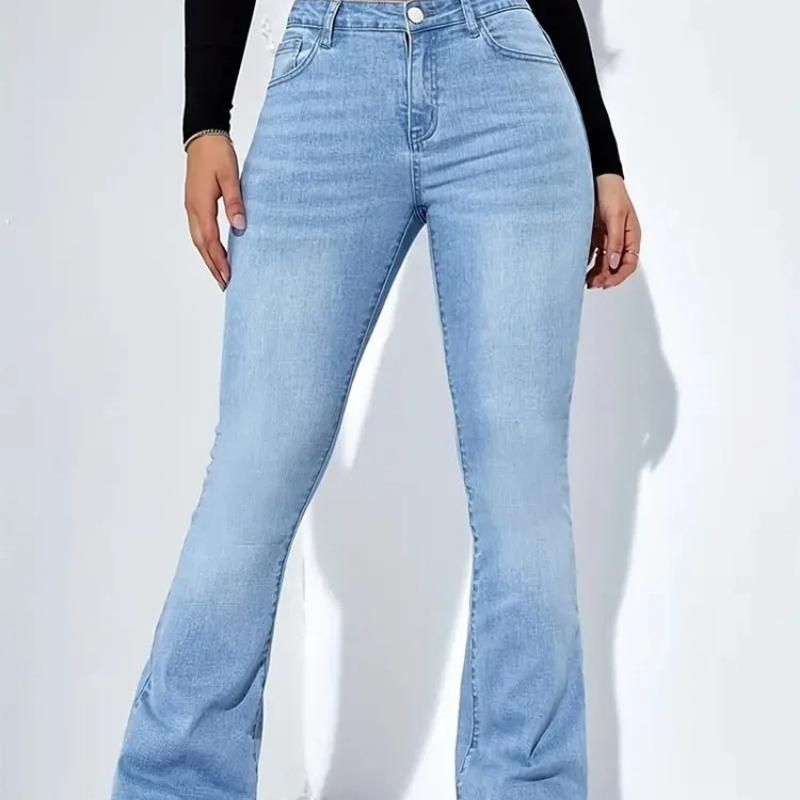 Dívčí Stručné Ins Džíny s Vysokým Pasem Rozšířené Dámské Pružné Bootcut Džínové Kalhoty Dámské Jednobarevné Tenké Zvonové Kalhoty