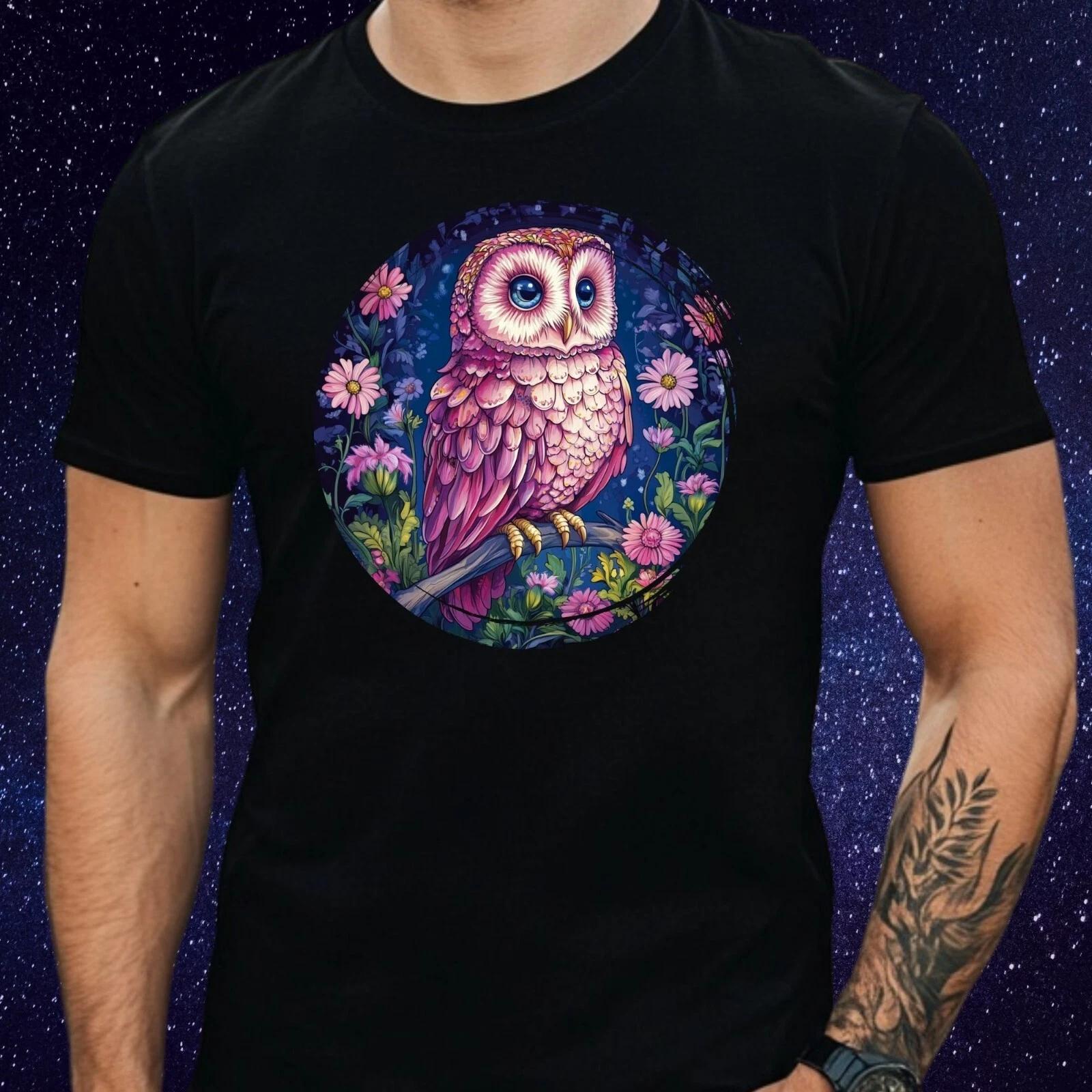 T-Shirt Herren Rosa Eule Motiv Baumwolle Größe S bis 5XL XL