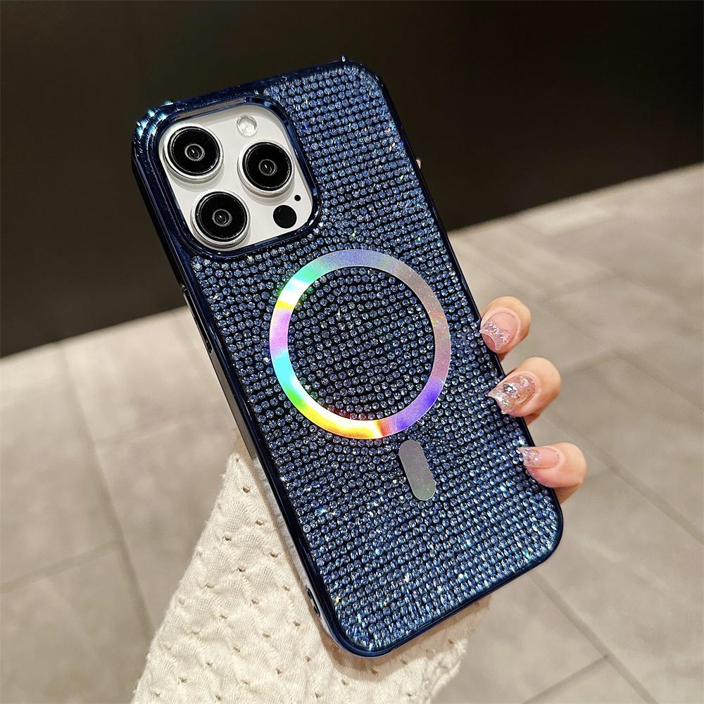 Luxury Laser Diamond Magnetic Case for IPhone 15 Pro Max 11 12 13 14 Plus for Magsafe Wireless Charging Plating Glitter Cover