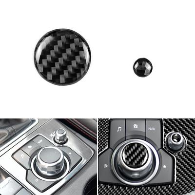 Couvercle de bouton de Volume multimédia pour Console centrale de voiture en Fiber de carbone véritable, garniture de protection pour Mazda 3 6 CX-5 CX-9 2017 2 pièces