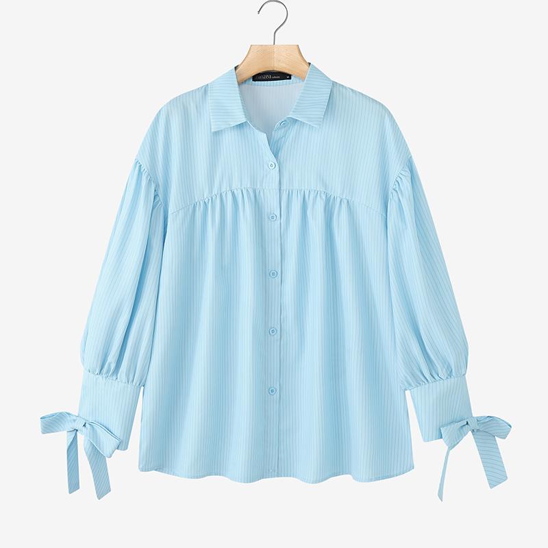 ZANZEA Women Turn Down Collar Loose Long Sleeve Stripe Blouse