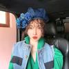 1PC Woman Vintage Blue Camellia Elegant Trendy Fashion Denim Fabric Painter Cap Beret