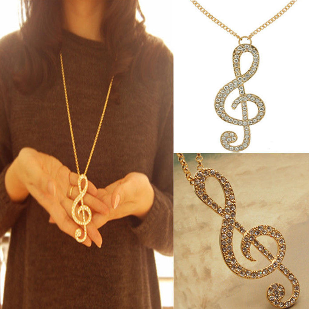 

Женщины Хрустальная музыка Нота Кулон Цепочка Свитер Ожерелье