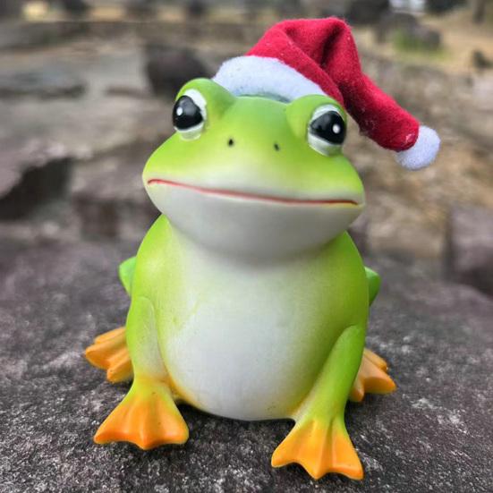 Christmas Santa Hat Frog Statue Indoor Outdoor Garden Frog Resin Figurine Sculpture Planter Pot Desktop Decoration Ornament