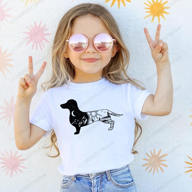 Dachshund Cute Dog Pattern Print T-Shirt Fun for Boys and Girls