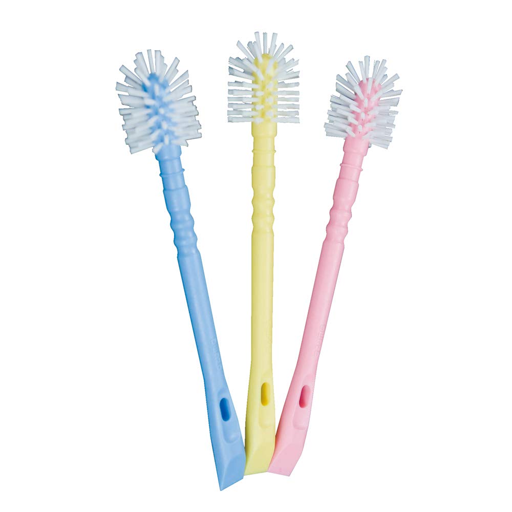 

Azuma TK Mini Brush Set (3 Colors) - 16cm Long, Pink, Yellow, and Blue. Bristles extend to the tip for easy corner cleaning.