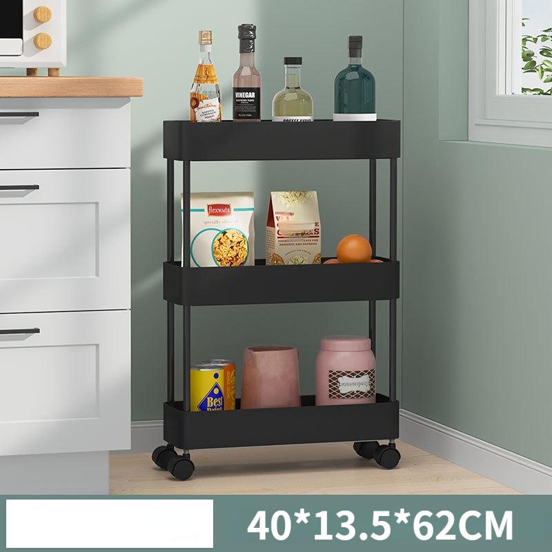 3/4 Tier Rolling Utility Cart Storage Shelf Movable Gap Storage Rack Kitchen Bathroom Slim Slide Organizer Shelf Livingroom Rack