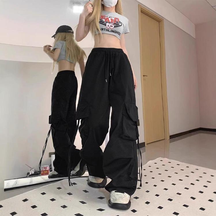 Pantaloni Larghi Oversize da Donna alla Moda Retro Vintage High Street Casual Streetwear Pantaloni Jogger Larghi Coulisse Tasca Pantalone