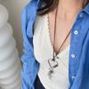 Heart Flower Cotton Rope Necklace - Natural Stone Pendant, Sweater Chain, Light Luxury Design, Versatile Neckwear