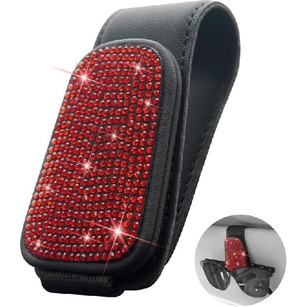 Yuchew Bling Sunglass Holder For Car Visor Magnetic Leather Sunglasses Visor Clip, Eyeglass Hanger Ticket Card Clip