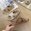 Fashion Double Buckle Slingback Sandals Women Thick Sole Cross Strap Flat Sandalias Ladies  Casual Open Toe Summer Shoes