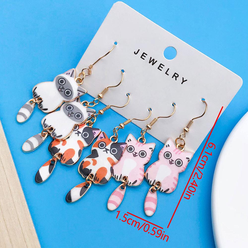 Exclusive Alloy Cartoon Kitten Print Fashion Earrings Set